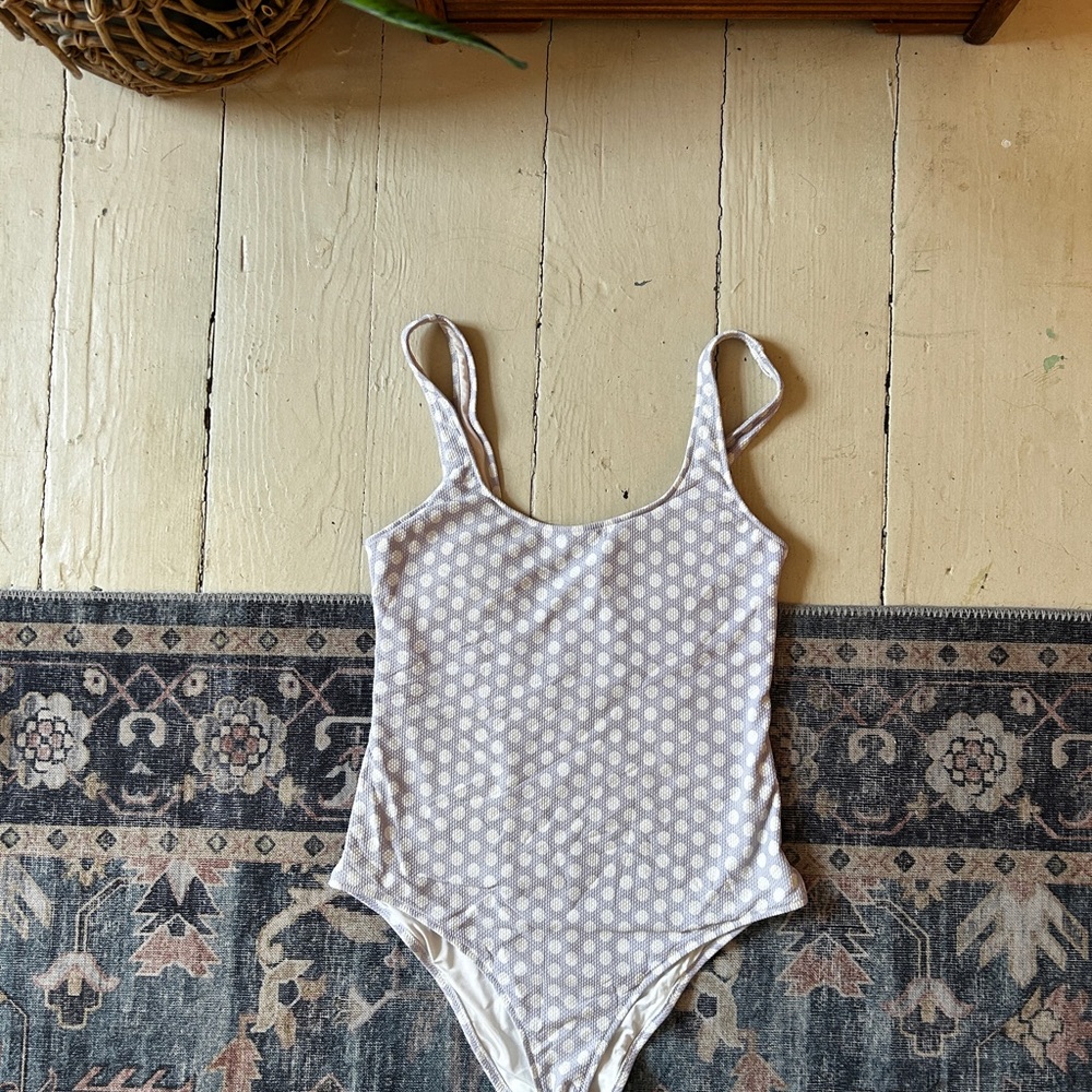 aerie White Polka Dot One-Piece Swimsuit